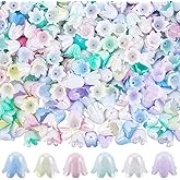 SUNNYCLUE 1 Box 480Pcs 6 Colors Lily Flower Beads Acrylic Flower Bead Caps 11mm Plastic Gradient Colorful Bell Trumpet Floral Tulip Loose End Caps for Jewelry Making Bracelets Necklaces Earrings