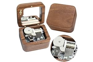 Sinzyo Grandfather’s Clock Walnut Music Box Vintage Wood Carved Wind Up Musical Box Gift for Christmas,Birthday,Valentine's Day