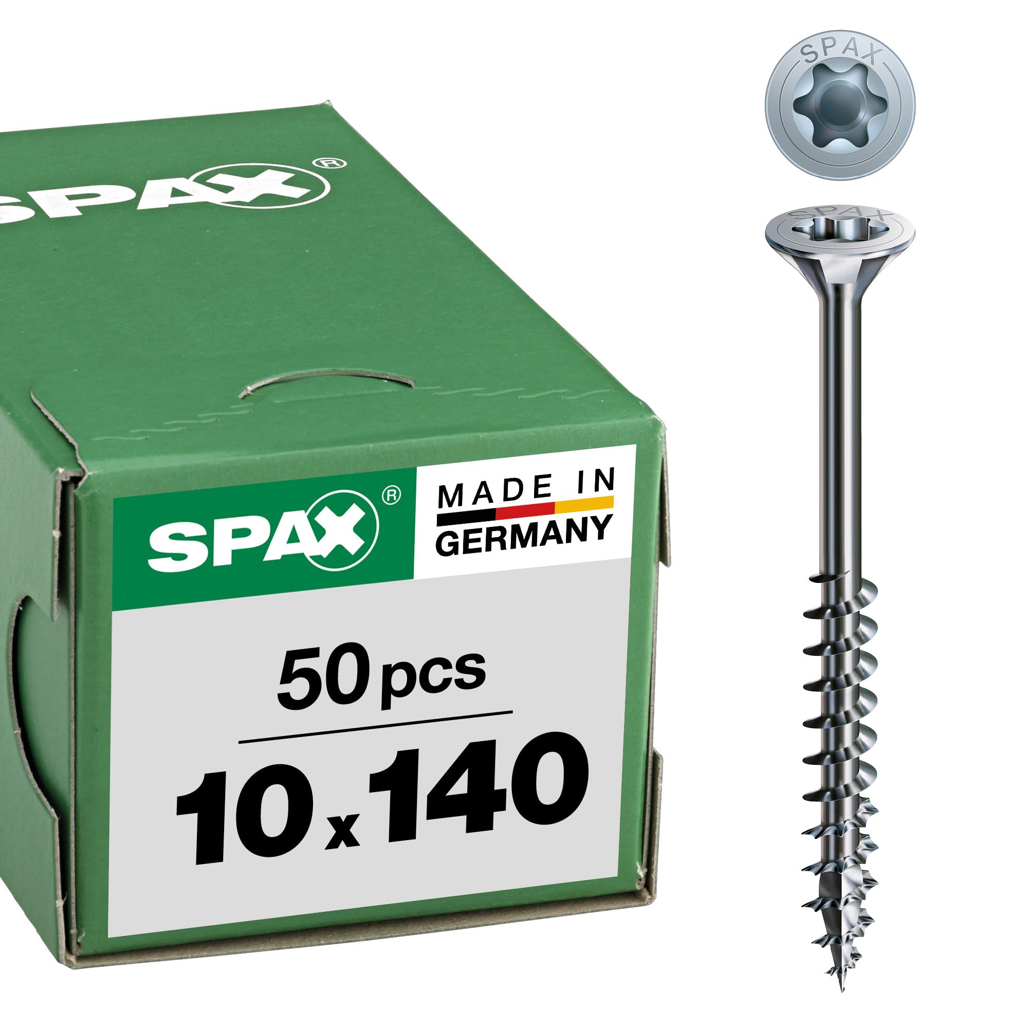 Spax Wood Screw 10.0 x 140 mm, Pack of 50, T-Star plus, countersunk head, partial thread, 4CUT WIROX A3J, 191011001405