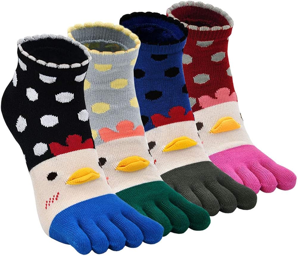 ZFSOCK Toe Socks for Women Five Finger Socks Cotton Ankle Sock with Toes Novelty Sports Socks,4-7(Cartoon Chick-4 works)