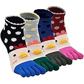 CaiDieNu Women's Animal Toe Socks - Cotton Five Finger Colorful Funny Casual Crew Socks for Ladies