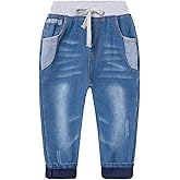 Mud Kingdom Boys Fleece Lined Jeans Elastic Waist Pocket Long Trousers Kids Pull On Warm Denim Pants