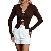 winkbay Women's Shell Button Front Cardigan V Neck Long Sleeve Sweater Lightweight Knitted Tops