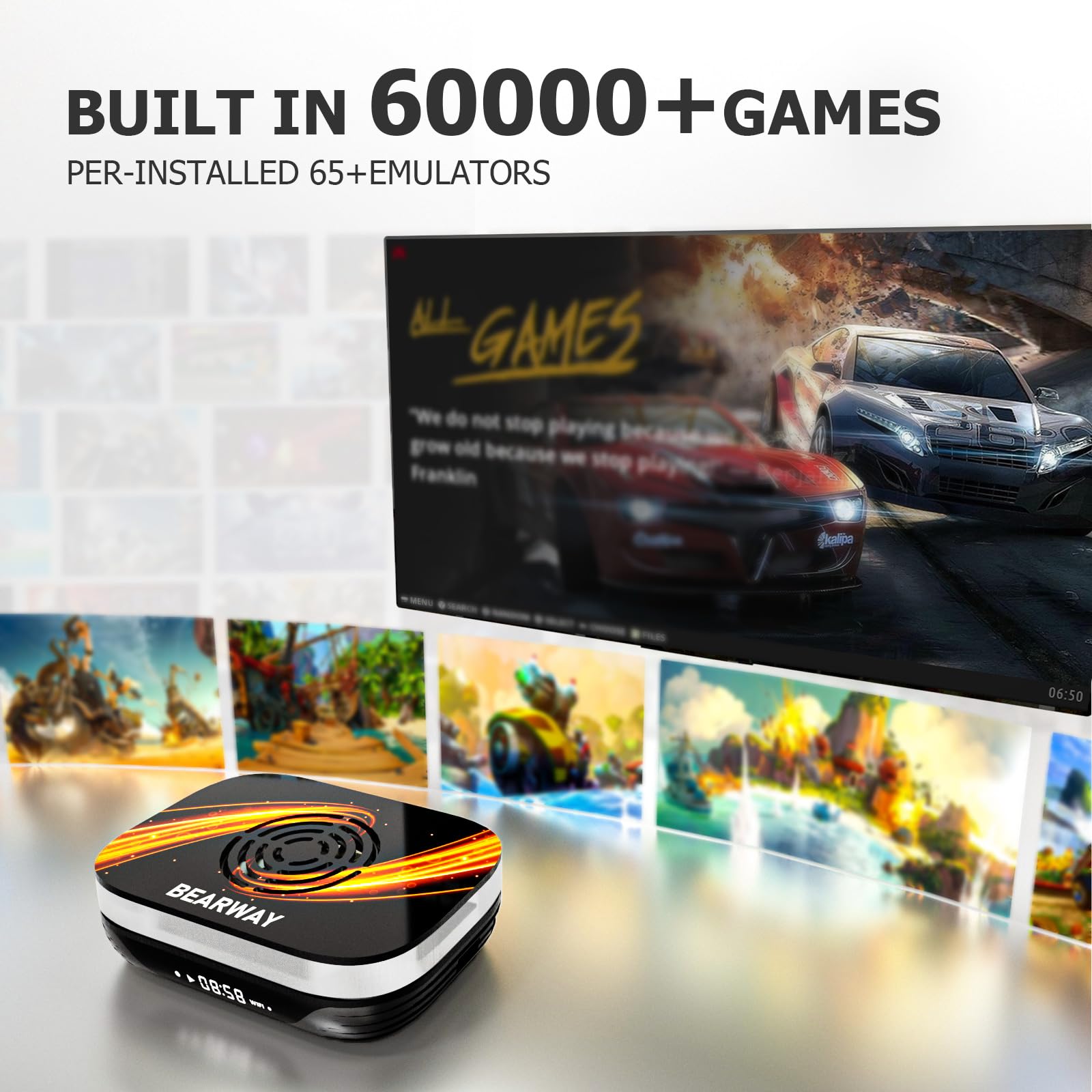 Bearway Retro Game Consoles Super Console X3 Plus Video Game Console 60,000+ Games Plug Play TV Games EmuELEC 4.6/Android 9.0/CoreE 3 Systems,8K UHD Output, 2 Controllers(256G)