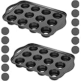 2 Pack Mini Muffin Pan with Removable Bottom 12 Cavity Nonstick Carbon Steel Cheesecake Cupcake Baking Pans, Round, Oven Safe