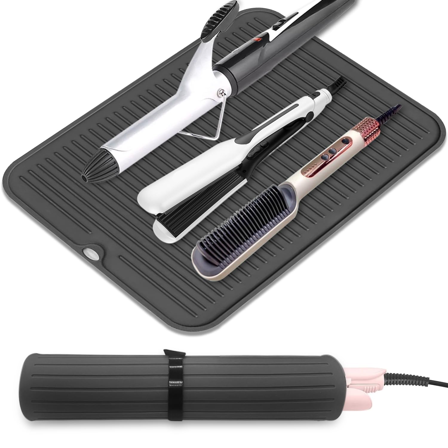 Quccefods Large Heat Resistant Silicone Mat for Hair Tools: Curling Iron, Flat Iron, Hair Straightener - Portable Hair Styling Pad Cover