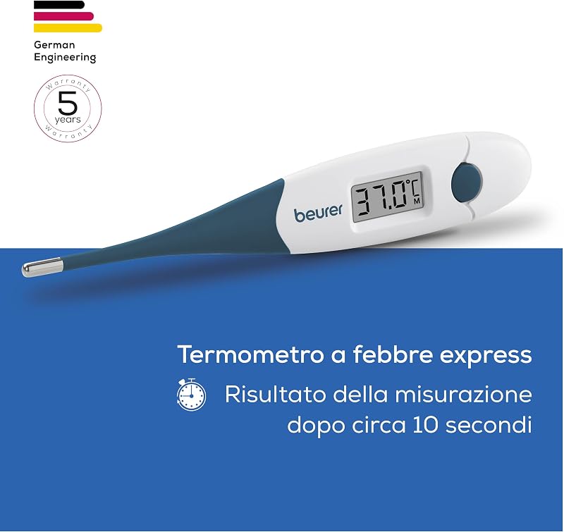 FT 17 Termometro per Febbre Digitale con Punta Flessibile, Misurazione Orale, Rettale e Ascellare, Indicatore Febbre, Risultato in 10s, per Neonati, Bambini e Adulti