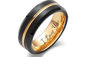 LerchPhi Tungsten Wedding Band for Men, Engraved and Customizable Promise Rings for Him and Her, Width 6MM 8MM Size 6-14, Center Grooved Beveled Edge, Comfort Fit