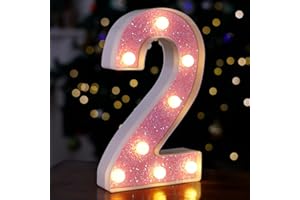 TRONSBOO LED Letter Lights Pink Glitter Marquee Letters Light Up Alphabet Letters Sign Battery Powered for Home Party Decoration Night Bar Wedding Birthday Christmas Lamp Girls Gift - Number 2