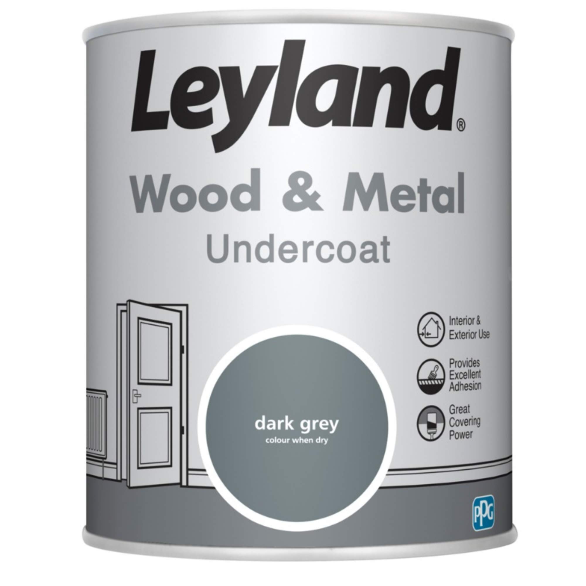 Leyland Wood & Metal Undercoat, Dark Grey, 750ml
