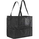 AMEITECH Mesh Beach Tote, Large Beach Bag for Family, Multi-Pocket Design Mesh Bag with Zipper Pocket - Perfect for Pool, Beach & Vacation Essentials, Black
