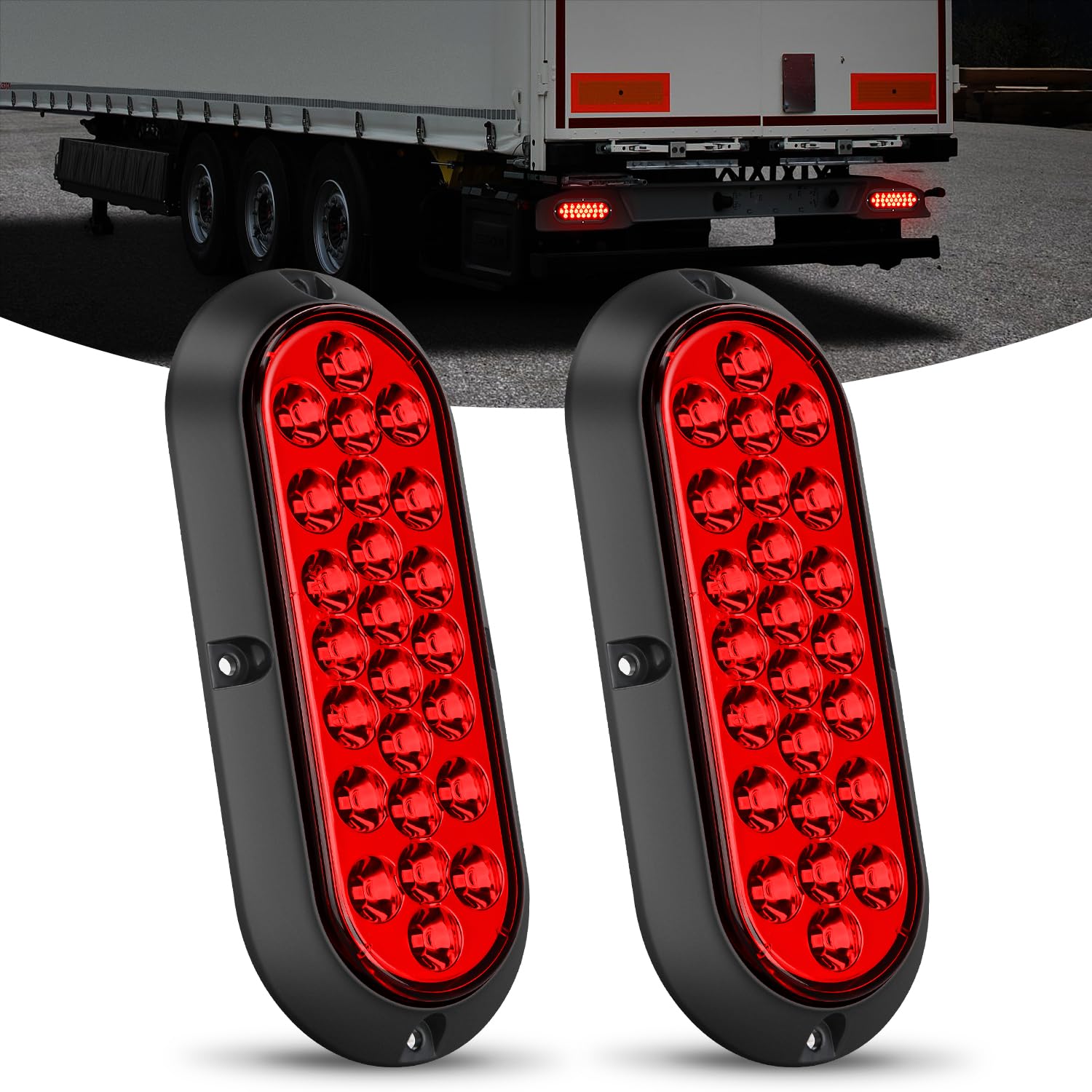 Nilight 6Inch Oval Tail Light 2PCS Red 24LED