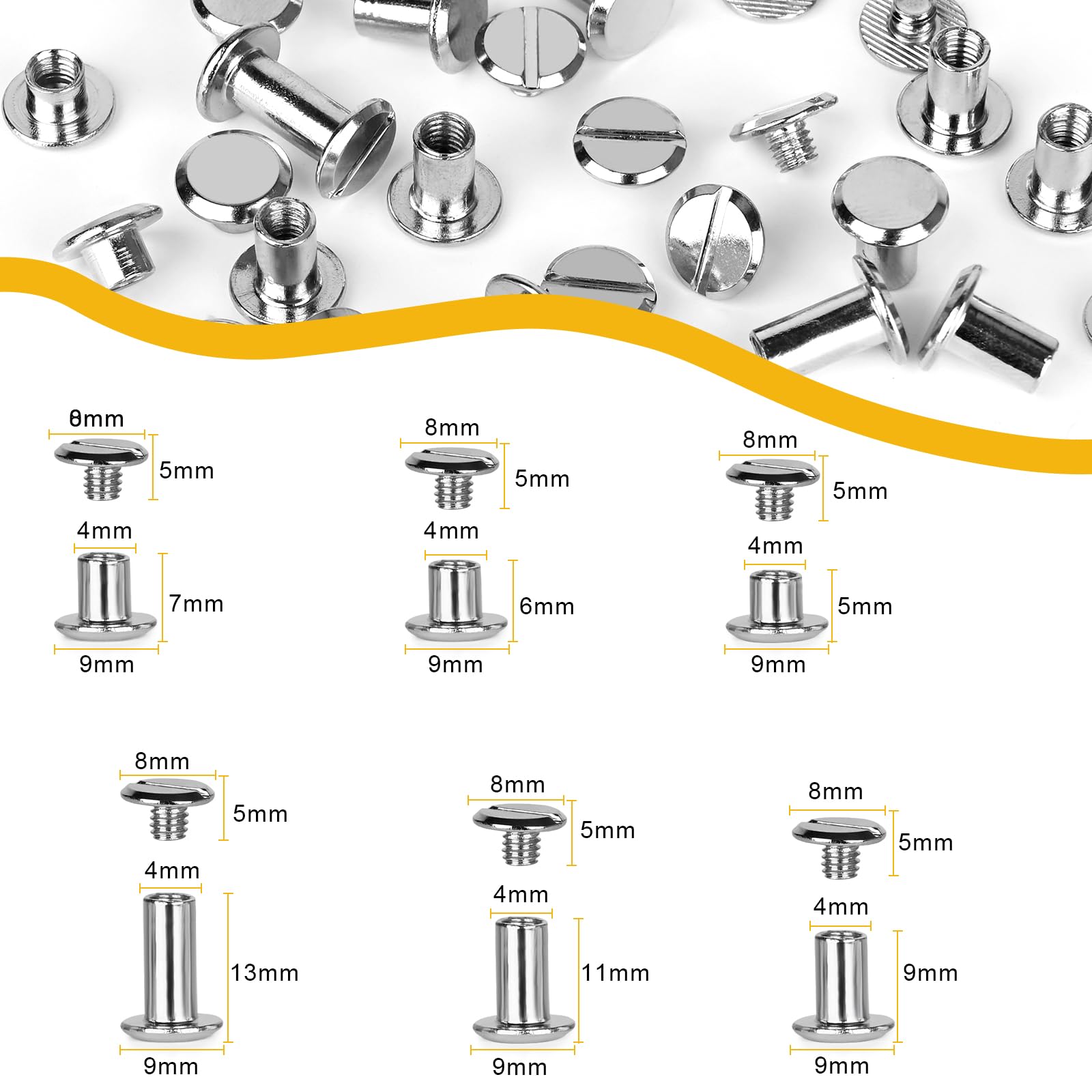 120sets Chicago Screws Kit, 6 Sizes Screw Rivets Silver Chicago Binding Screws for DIY Repair Leather Craft Belt Bag Shoes Purse Bookbinding (M5*4,5,6,8,10,12) (Silver)