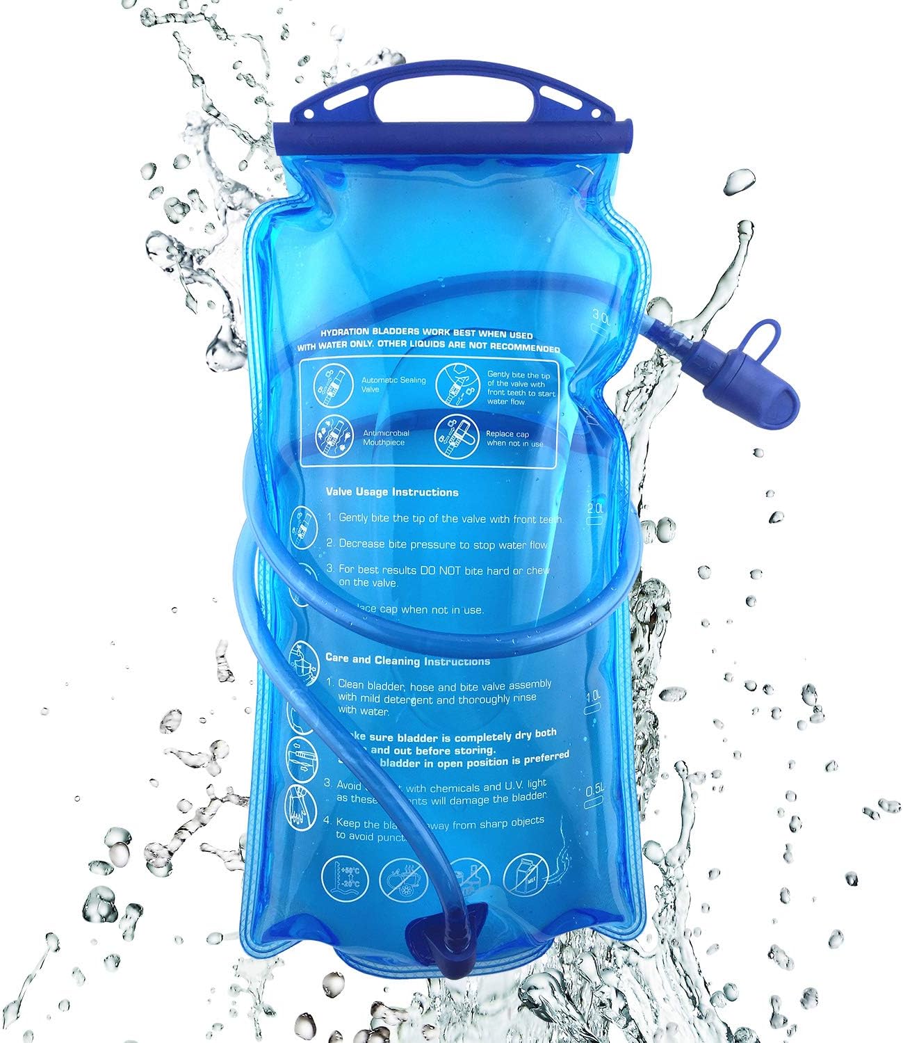 JOYHILL Hydration Bladder, 3 2 1.5 L Water Bladder BPA Free, 3 Liter Large Opening Water Reservoir, Leak Proof Military Water Storage Bladder Bag for Cycling Hiking Camping Biking Running