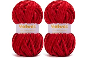 YIJU Velvet Yarn Chenille Yarn for Crocheting and Knitting Soft Chenille Bulky Baby Blanket Yarn DIY Weaving Craft 2pack Red(4oz 132yds Each)