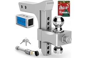 NenNicht Adjustable Trailer Hitch Drop, Fits 2 Inch Receiver, GTW 21,500 LBS Aluminum Tow with Dual Ball (2" x 2-5/16"), Heavy Duty Truck Ball Mount (7 Inch Drop)