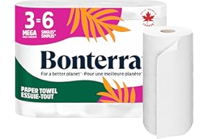 Bonterra Responsibly Sourced Paper Towel, Strong, Absorbent, and Plastic-Free, 3 Mega Rolls = 6 Single Rolls