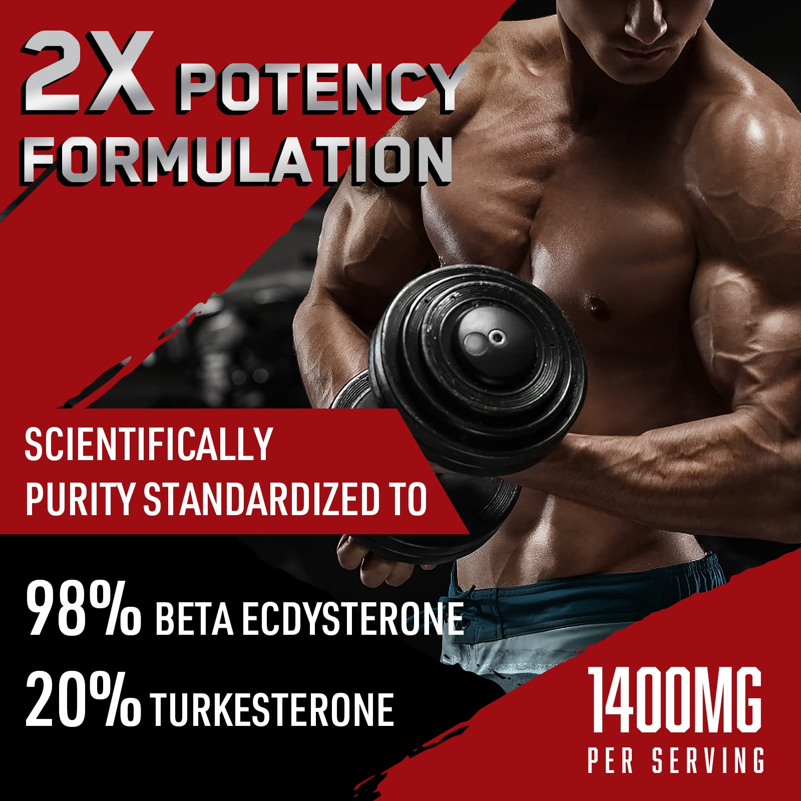 1400mg Beta Ecdysterone and Turkesterone Supplements, Maximized 98% Beta Ecdysterone & 20% Turkesterone Extract for Muscle Mass,Strength, Protein Synthesis, 120 Capsules