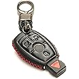Vitodeco Leather Keyless Entry Remote Control Smart Key Case Cover Compatible with Mercedes Benz (Black/Red)