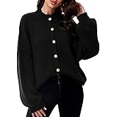 Simlakey Women Chunky Knit Cardigan 2025 Fashion Casual Button Down Sweater Mock Neck Lantern Sleeve Fall Winter Outerwear