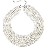 BriLove Vintage 1920s Costume Jewelry Multilayer Imitation Pearls Art Deco Chunky Strand Choker Necklace for Women Halloween Cosplay Party Prom Accessories