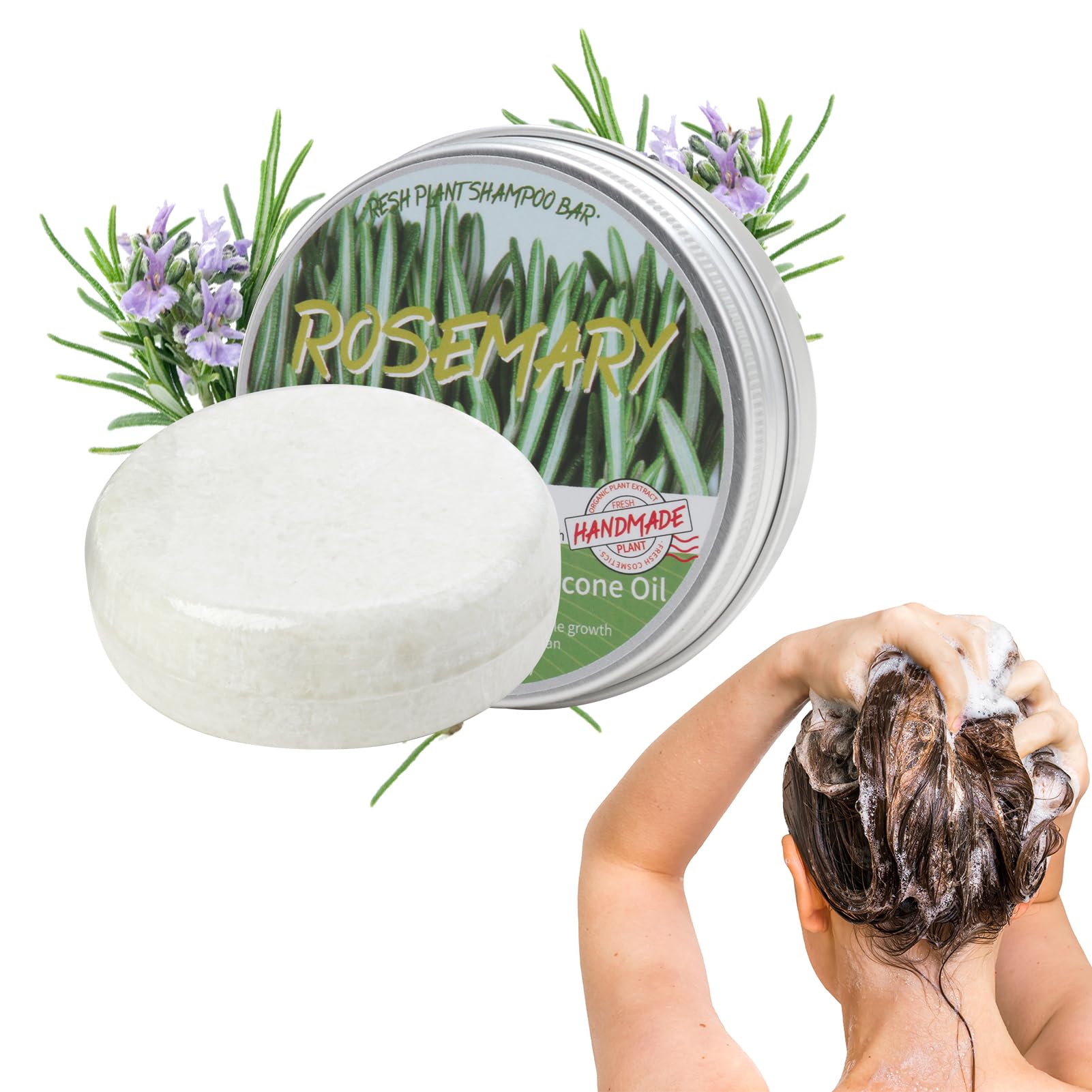 Rosemary Shampoo Bar, Natural Solid Rosemary Regrowth Hair Shampoo to Nourish Scalp Silicone-free Oil Eco Friendly Vegan Shampoos Bar for Hair Growth Nourishing Full Strengthening Anti Dandruff