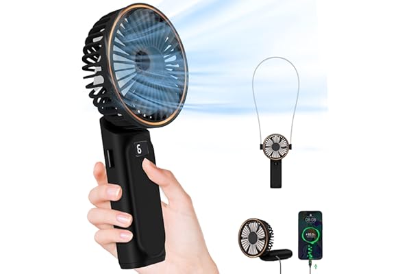 TUNISE Portable Handheld Fan, Portable Fan Rechargeable, 4000mAh, 180° Adjustable, 6 Speed Wind, Display Electricity in Real 