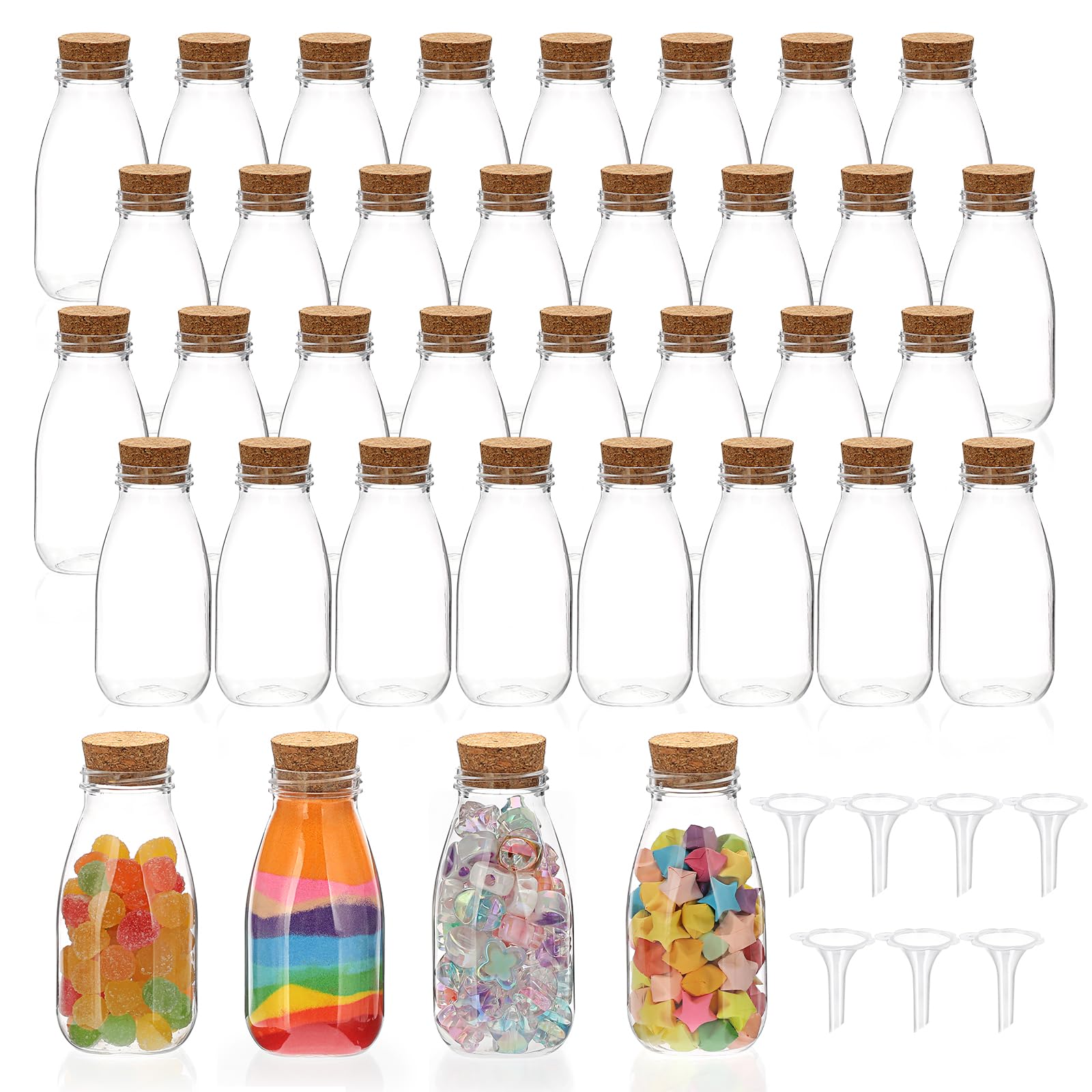 SUMTree 36 Pack Plastic Sand Art Bottles with Cork Toppers, 4 oz Capacity, Clear, Reusable, Craft Bottles for DIY Sand Paintings, Weddings, Gifts, Occasional Use