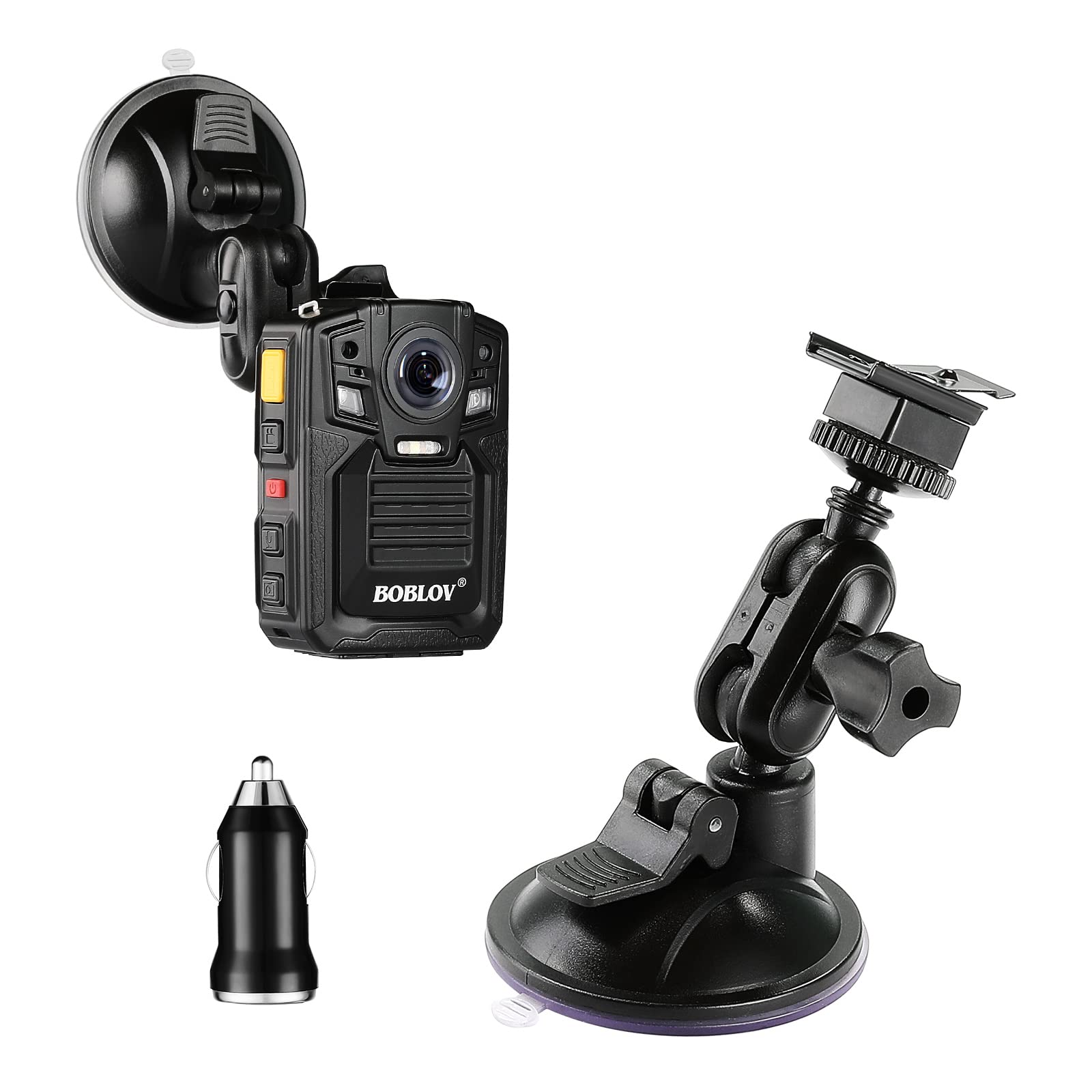 BOBLOV Car Suction Mount, Only for HD66-02/D7 Body Camera, Car Mount and a Car Charger ONLY HD66-02/D7 Body Camera, Don't Fit to Other Models Camera not Included