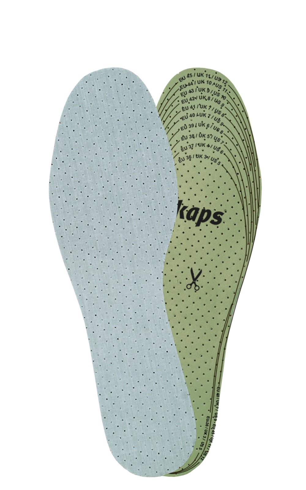 Thin 3mm Soft Latex Insoles - Cut to Fit Foam Shoe Inserts, Breathable Perforated Cotton Layer for Men Women, Absorb Moisture and Help Reduce Odour - Kaps