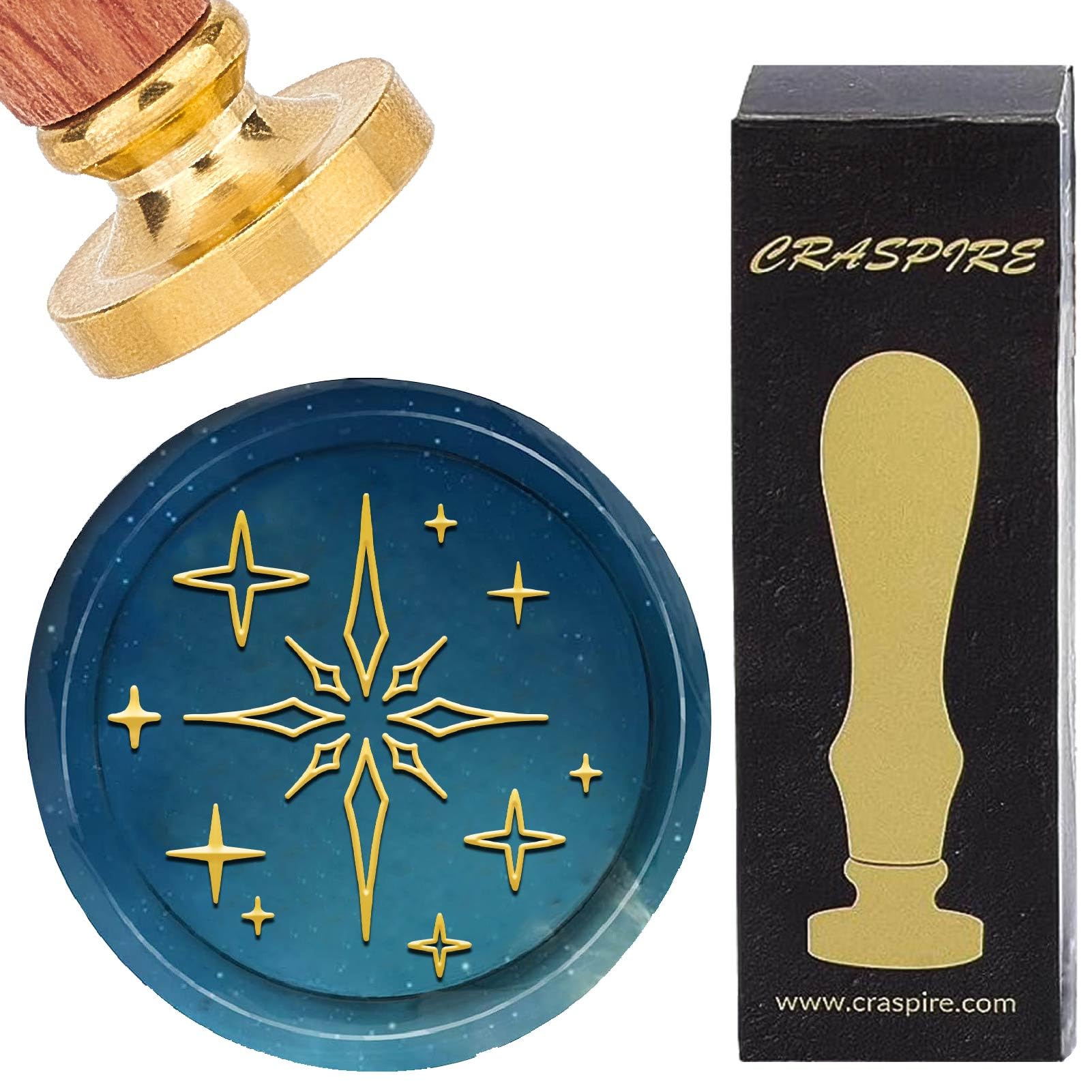 CRASPIRE Star Wax Seal Stamp Four-Pointed Stars Vintage Sealing Wax Stamp Retro 30mm Removable Gold Brass Head with Rosewood Handle for Wedding Invitations Envelopes Wine Packages Greeting Cards