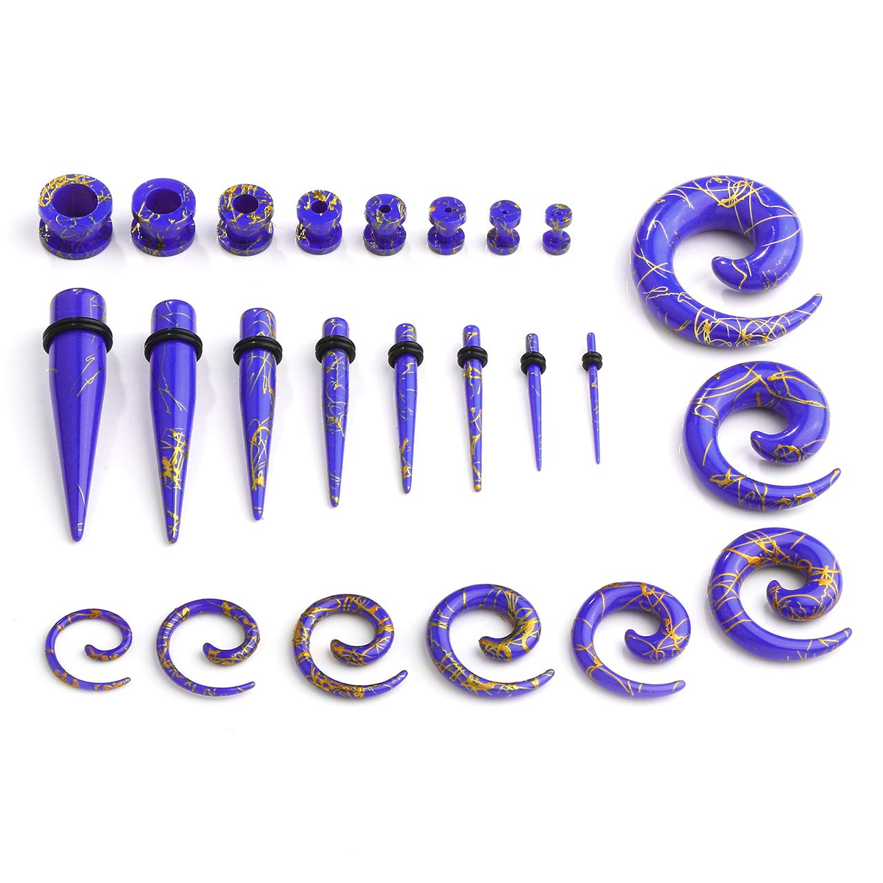 PiercingJ 48pcs Set UV Acrylic Gauge Spiral Snail Straight Tapers