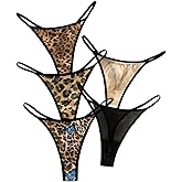 SHENHE Women's 5 Pack Sexy G-string Thongs Leopard Print T Back Mesh Tanga Thongs Panties