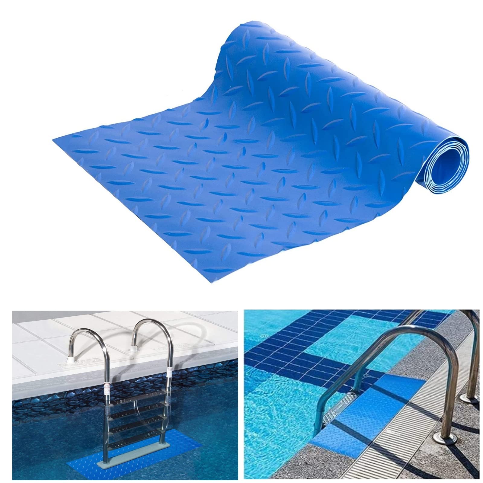 Bekeify Swimming Pool Ladder Mat 23×90 cm Swimming Pool Stair Safety Pad with Non-Slip Texture Anti-skidding Step Pad for Above Ground and Inground Pool Swimming Pool Ladder Pad Protective
