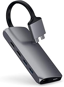 Satechi Type-C Dual Multimedia Adapter with Dual 4K HDMI, USB-C PD, Gigabit Ethernet, Micro/SD Card Readers, USB 3.0 - Compatible with 2020 MacBook Pro, 2020 MacBook Air, 2020 Mac Mini (Space Gray)