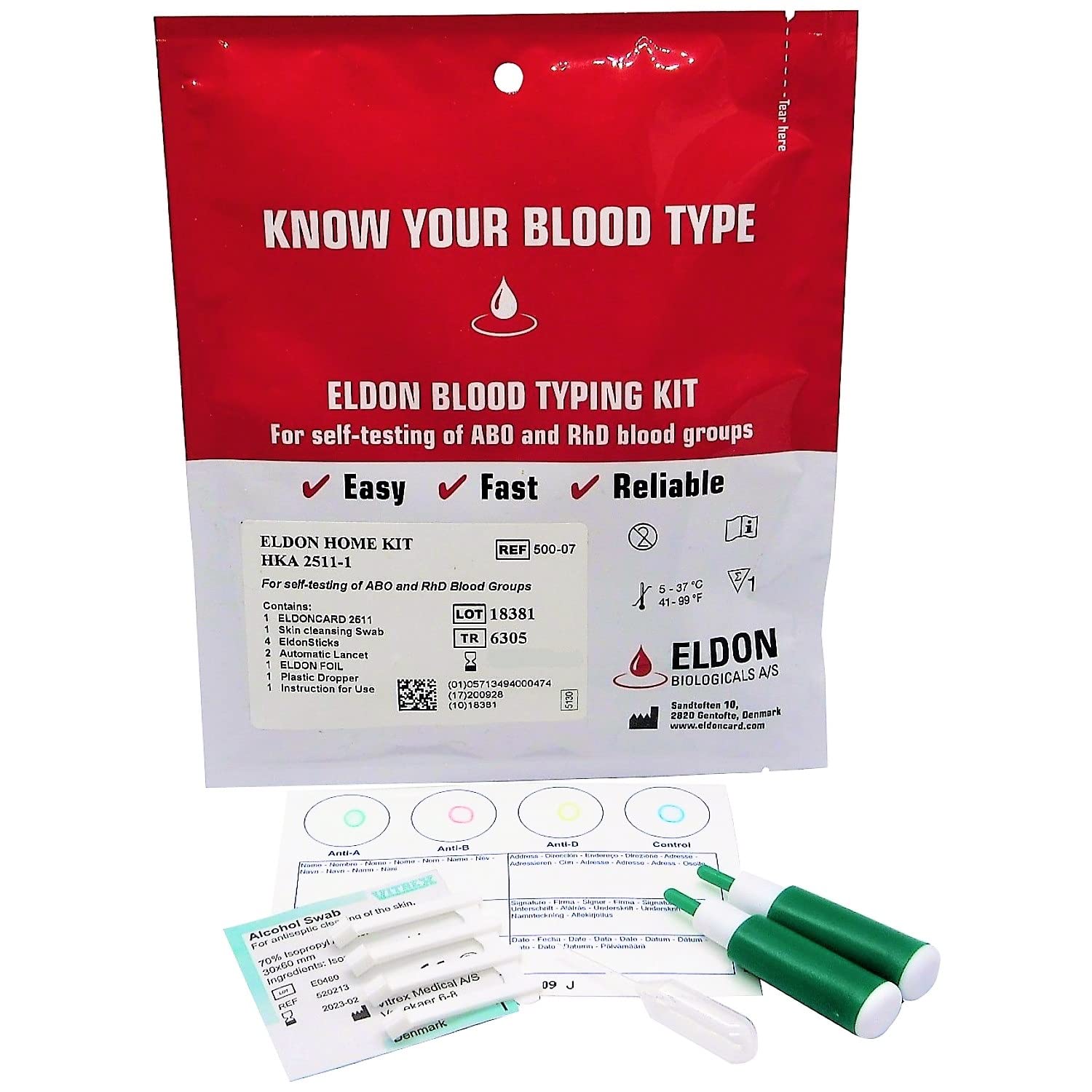 1 x Blood Type Test Kit - Group A, B, RHD Testing - Home EldonCard Tests