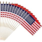 12 Pcs 8x12 Inch American Flags Handheld Stick Flags with Grounded Multi-Purpose Flag Pole Small American Flag Lawn Flag for Patio Outdoor Garden Memorial Day 4th of July Decoration