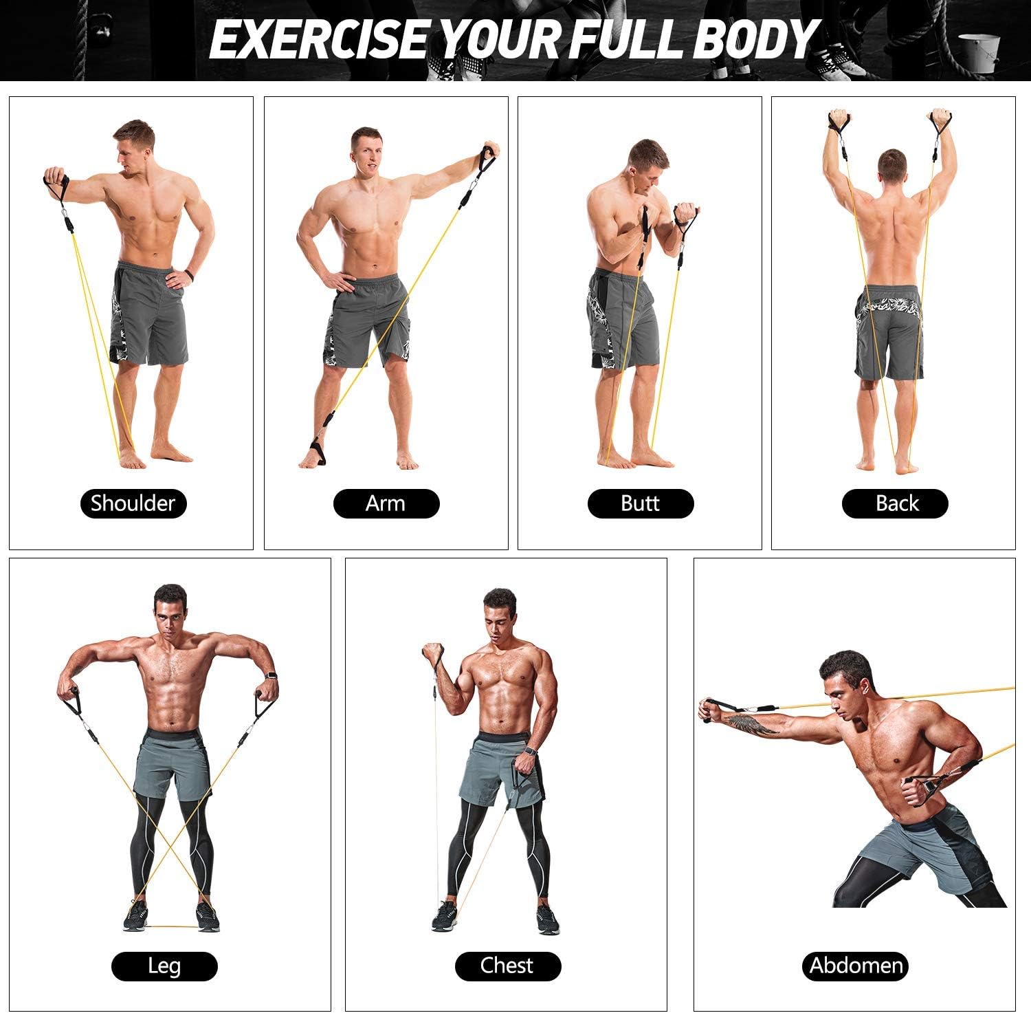 OMORC Resistance Bands Set, Exercise Bands with Handles, Door Anchor, Ankle Straps, Workout Band for Resistance Training, TRX, Aqua Aerobics, Physical Therapy, Stackable 100 lbs, 11Pcs : Sports & Outdoors