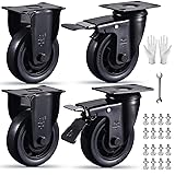 4 Inch Heavy Duty Fixed Caster Wheels Set of 4
