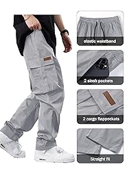 PLEPAN Men's Casual Cargo Pants Drawstring Hiking