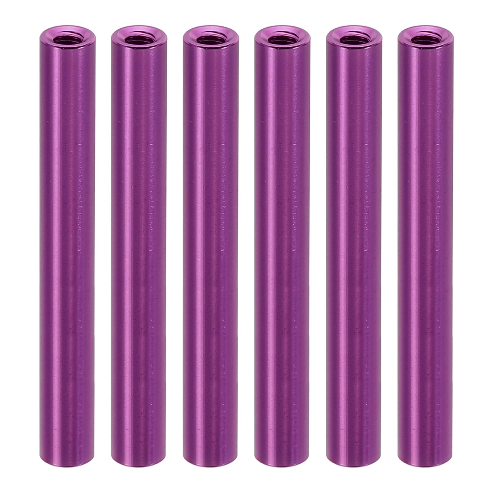 PATIKIL 6pcs M3 Metal Threaded Standoff Spacer Nuts, Round Aluminum Spacers Female Coupling Screws, 1/8" ID x 3/16" OD, Purple 3x5x45mm