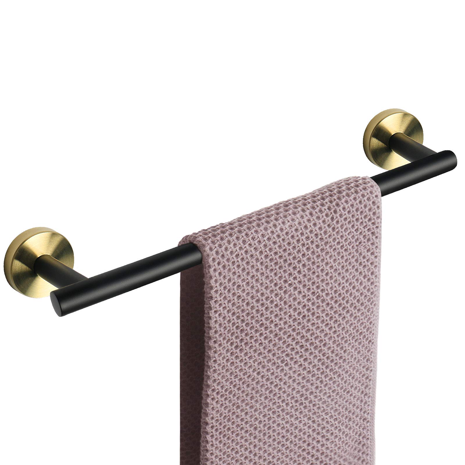 Photo 1 of NearMoon Bath Towel Bar, Thicken Stainless Steel Shower Towel Rack Holder Wall Mounted for Bathroom,18-lnch Overall Length-16-lnch Usable Hanging Space (1 Pack, Matte Black & Gold)