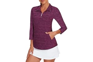 Viracy 3/4 Sleeve Womens Golf Shirts Quick Dry Quarter Zip Workout Tennis Polo Tops with Pocket
