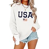 Lacozy Womens USA Sweatshirt Crewneck American Flag Sweater Long Sleeve 4th of july T shirts Loose Fit Pullover Tops Fall
