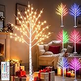 Pooqla 5 ft RGB Lighted Birch Tree, Color Changing Light Up Tree with Remote, 35 Colors Artificial Christmas Multicolor Lighted Birch Indoor Outdoor Party Yard New Year Thanksgiving Christmas Decor