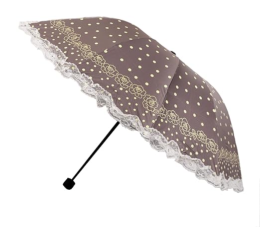 PRINTED FRILL BORDERED UMBRELLA : Three Folding Anti-UV Protection Umbrella, Dome Shape Sun Rain Umbrella For Women And Girls, Pack of 1
