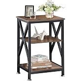 End Tables with Storage Shelf, 12" Deep x 16" Wide x 24" High, Small Side Table 3-Tier, End Tables Living Room Farmhouse, X-Shaped Night Stands for Bedrooms Bedside Tables, End Table Wood and Metal