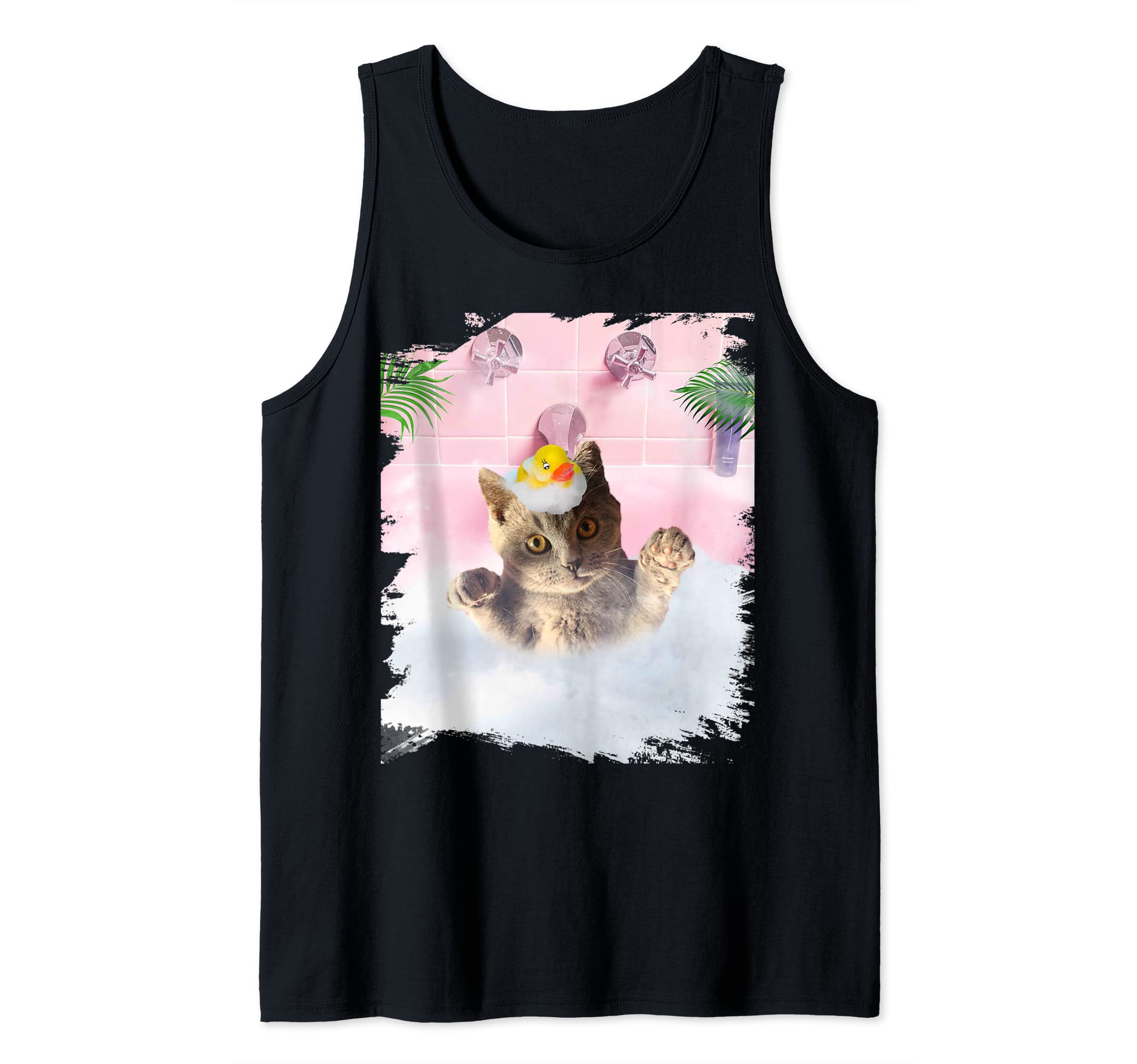 Cute Self-Care Bathing Kitty Cat Palm Bath Tank Top