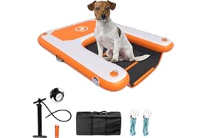 JOOLOOG Inflatable Plank Dog Float Ramp,Up to 180lbs Dog Water Ramp Ladder with Non-Slip Dock Platform for Swimming Pool,Boat,Lake
