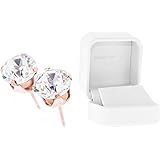 pewterhooter 18ct Rose gold on 925 Sterling silver stud earrings for women made with sparkling Diamond White crystal from Swarovski®. Luxury white jewellery box. Hypoallergenic & Nickle Free Jewellery
